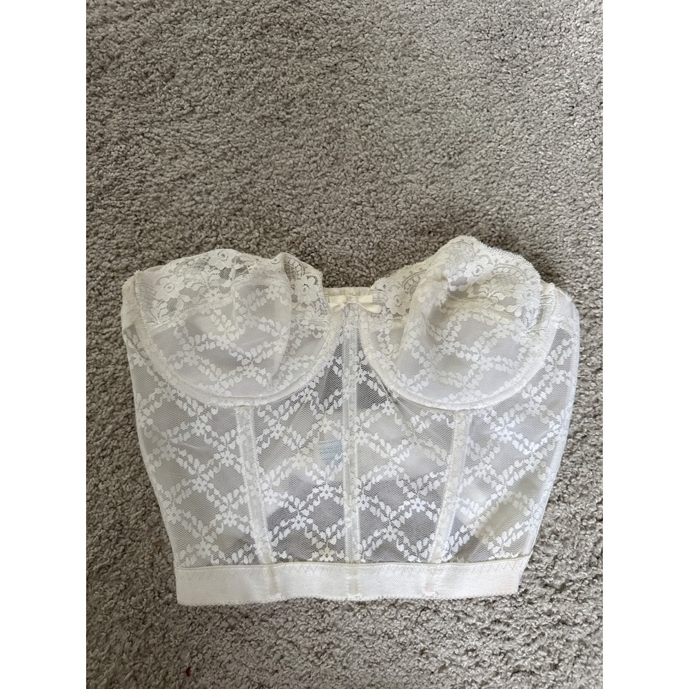 Vintage Gelmart White Lace Bustier Corset Top Strapless Underwire 36C